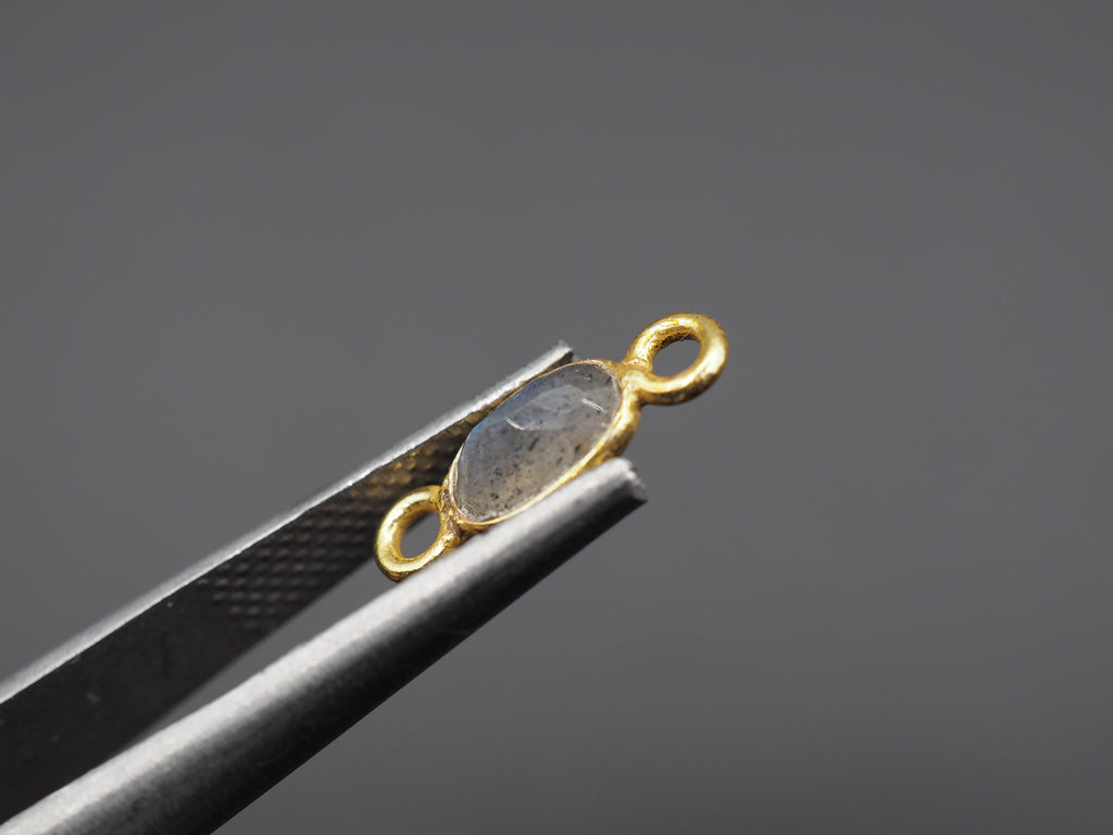 Labradorite 18K Gold Filled Bezel 6x4 mm, Double Connector, Labradorite Charm