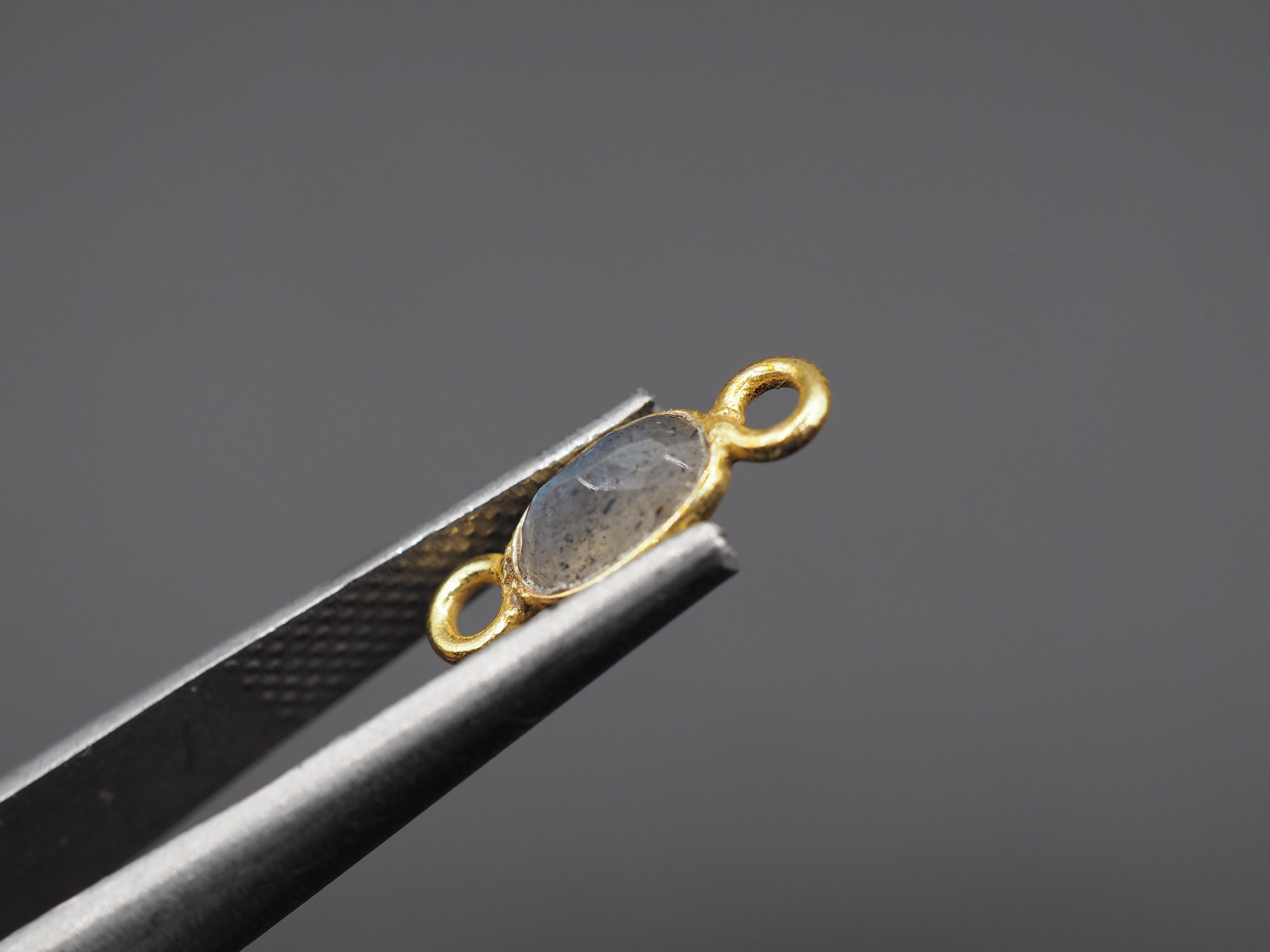 Labradorite 18K Gold Filled Bezel 6x4 mm, Double Connector, Labradorite Charm