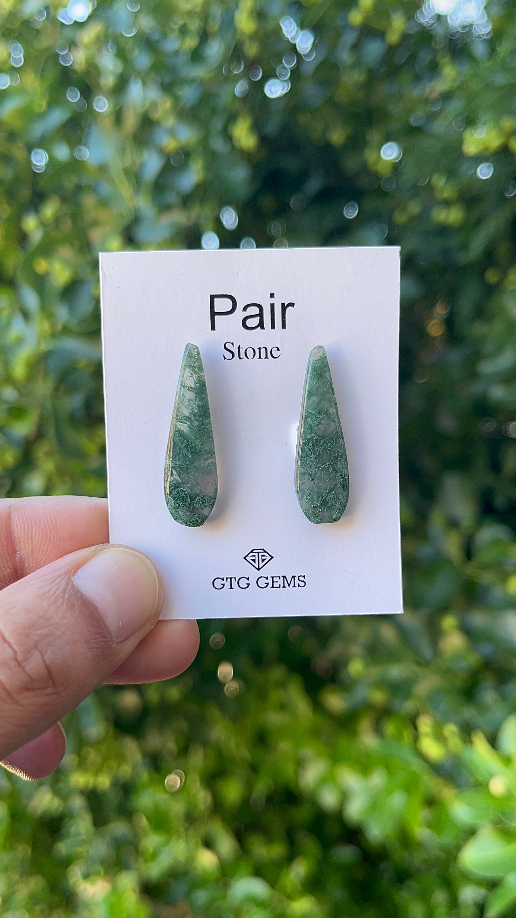 Moss Agate 30x9mm Matching Pair Cabochon Approximately 18.5 Carat (GTG-MMA-2)