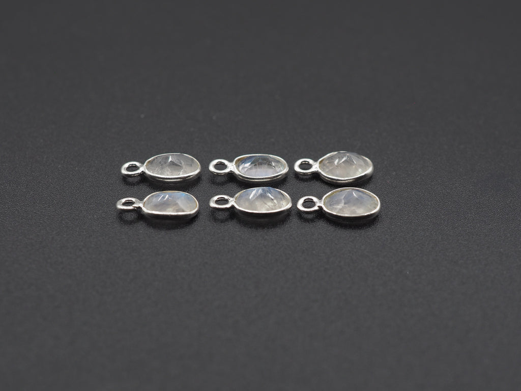 Rainbow Moonstone Silver Bezel 7x5 mm, Single Connector, Moonstone Connector, (GTG-SBM-9)