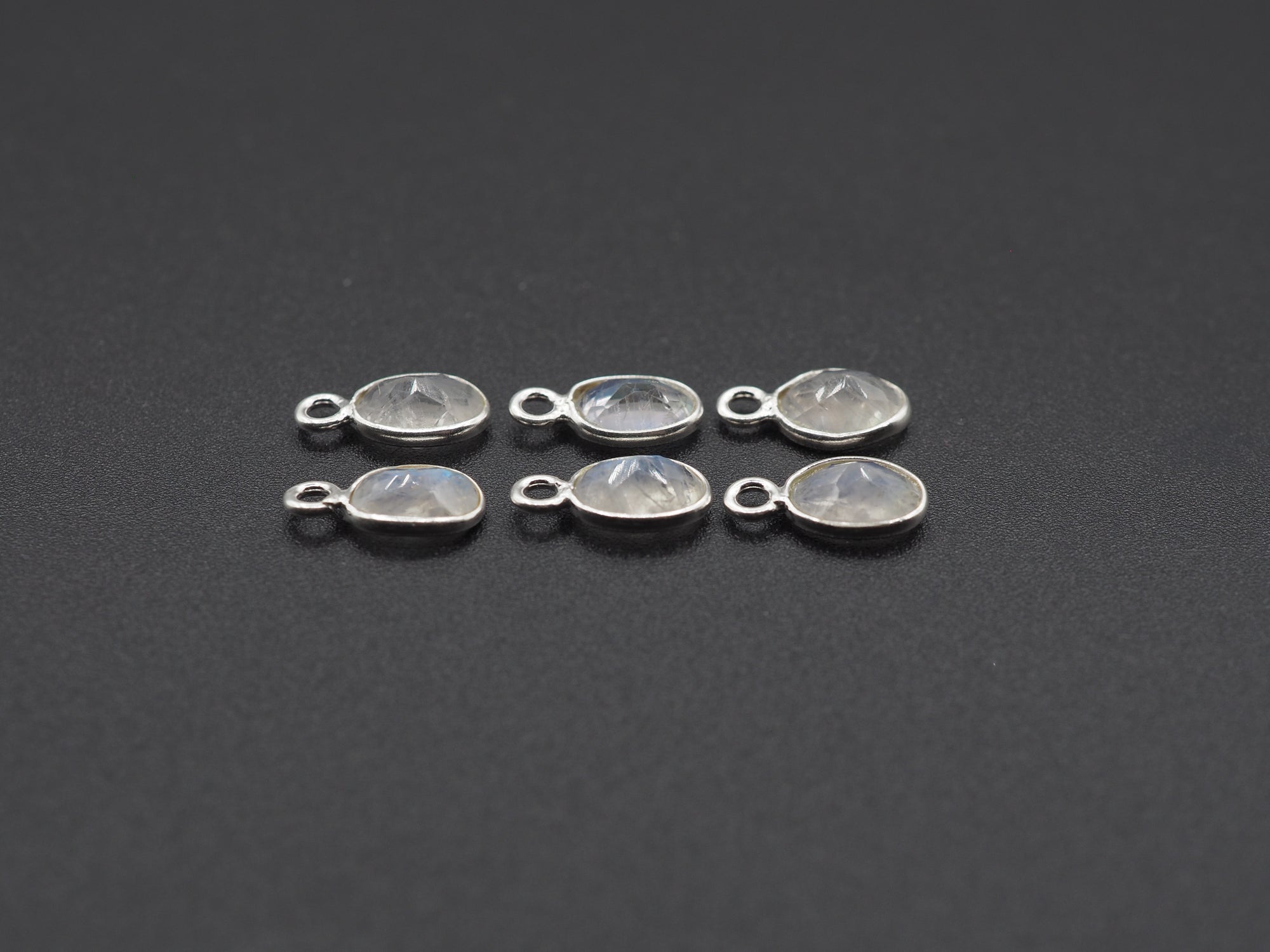 Rainbow Moonstone Silver Bezel 7x5 mm, Single Connector, Moonstone Connector, (GTG-SBM-9)