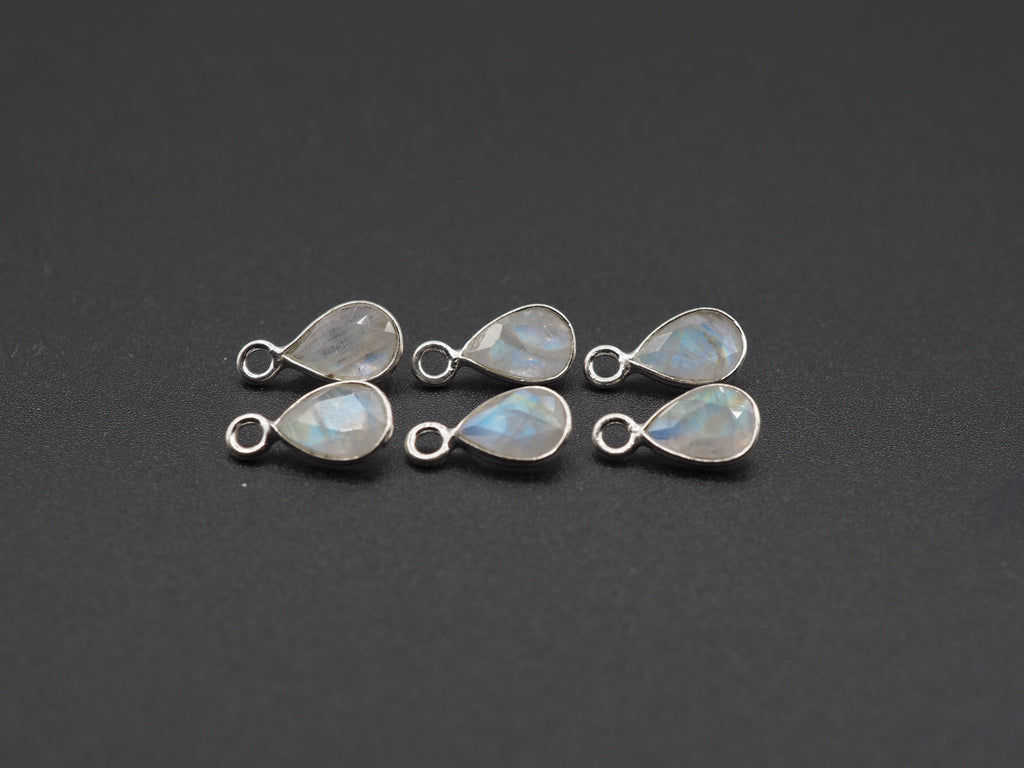 Rainbow Moonstone Silver Bezel 7x5 mm, Single Connector, Moonstone Connector, (GTG-SBM-12)
