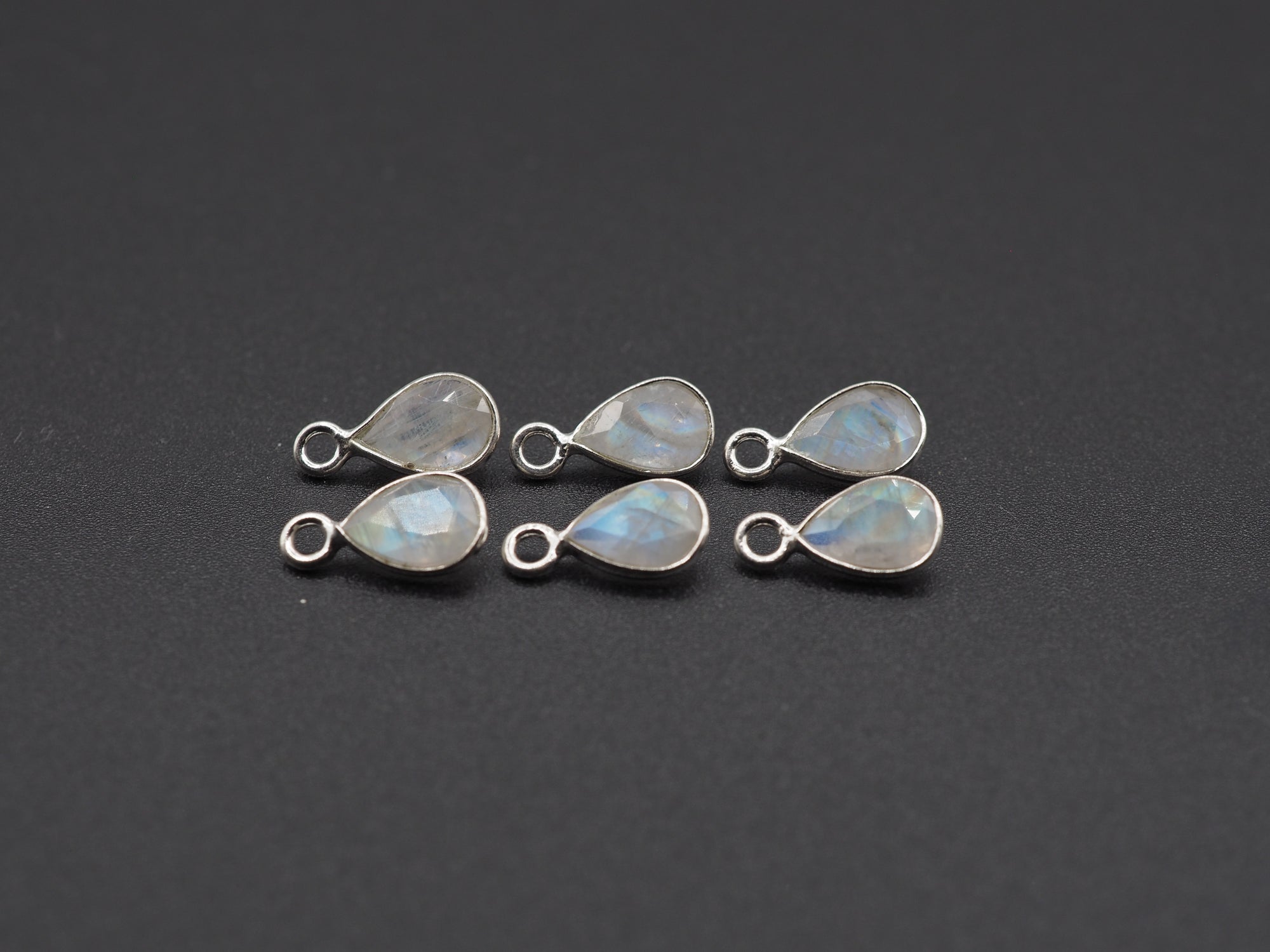 Rainbow Moonstone Silver Bezel 7x5 mm, Single Connector, Moonstone Connector, (GTG-SBM-12)