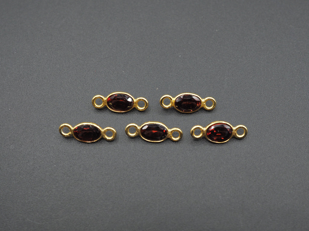 Garnet 18K Gold Filled Bezel 6x4 mm, Double Connector, Garnet Charm