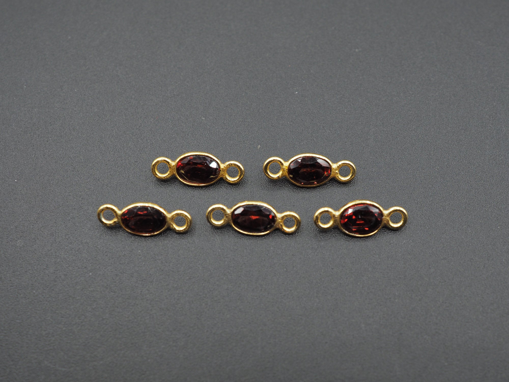 Garnet 18K Gold Filled Bezel 6x4 mm, Double Connector, Garnet Charm