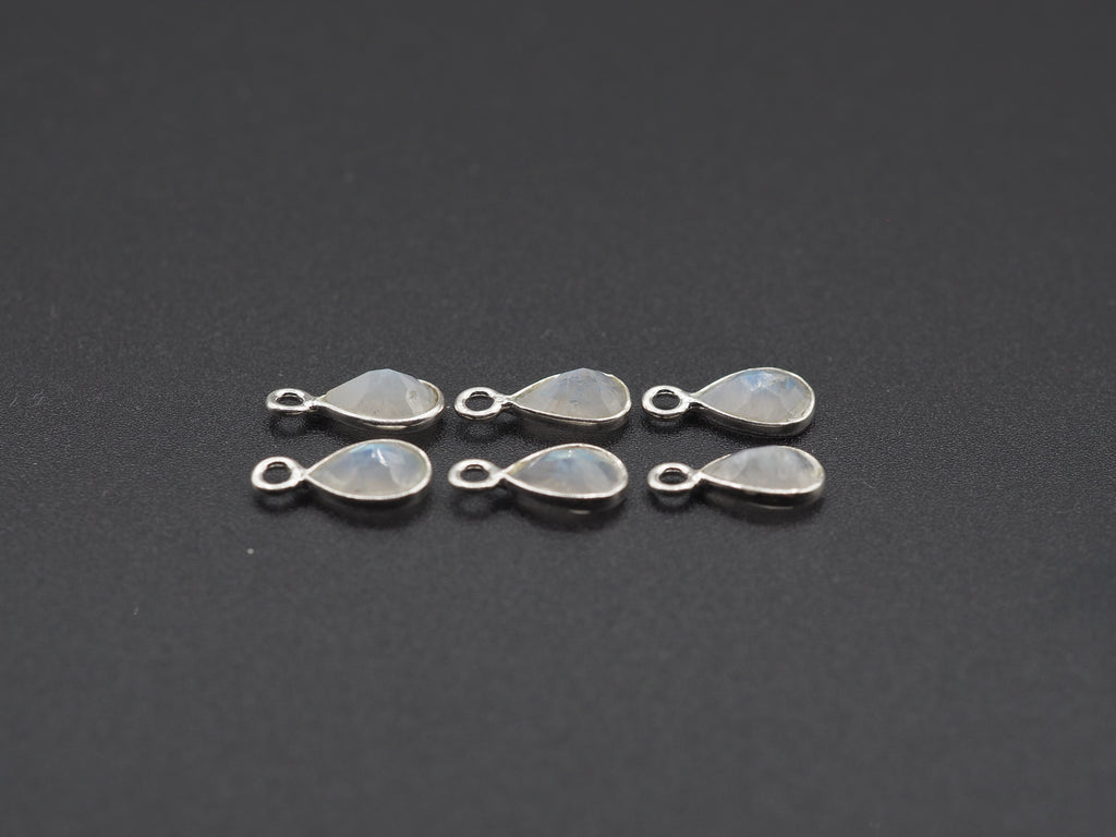 Rainbow Moonstone Silver Bezel 7x5 mm, Single Connector, Moonstone Connector, (GTG-SBM-12)