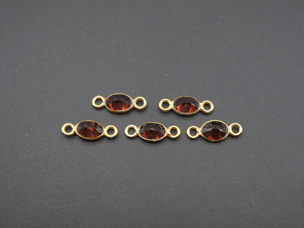 Garnet 18K Gold Filled Bezel 6x4 mm, Double Connector, Garnet Charm