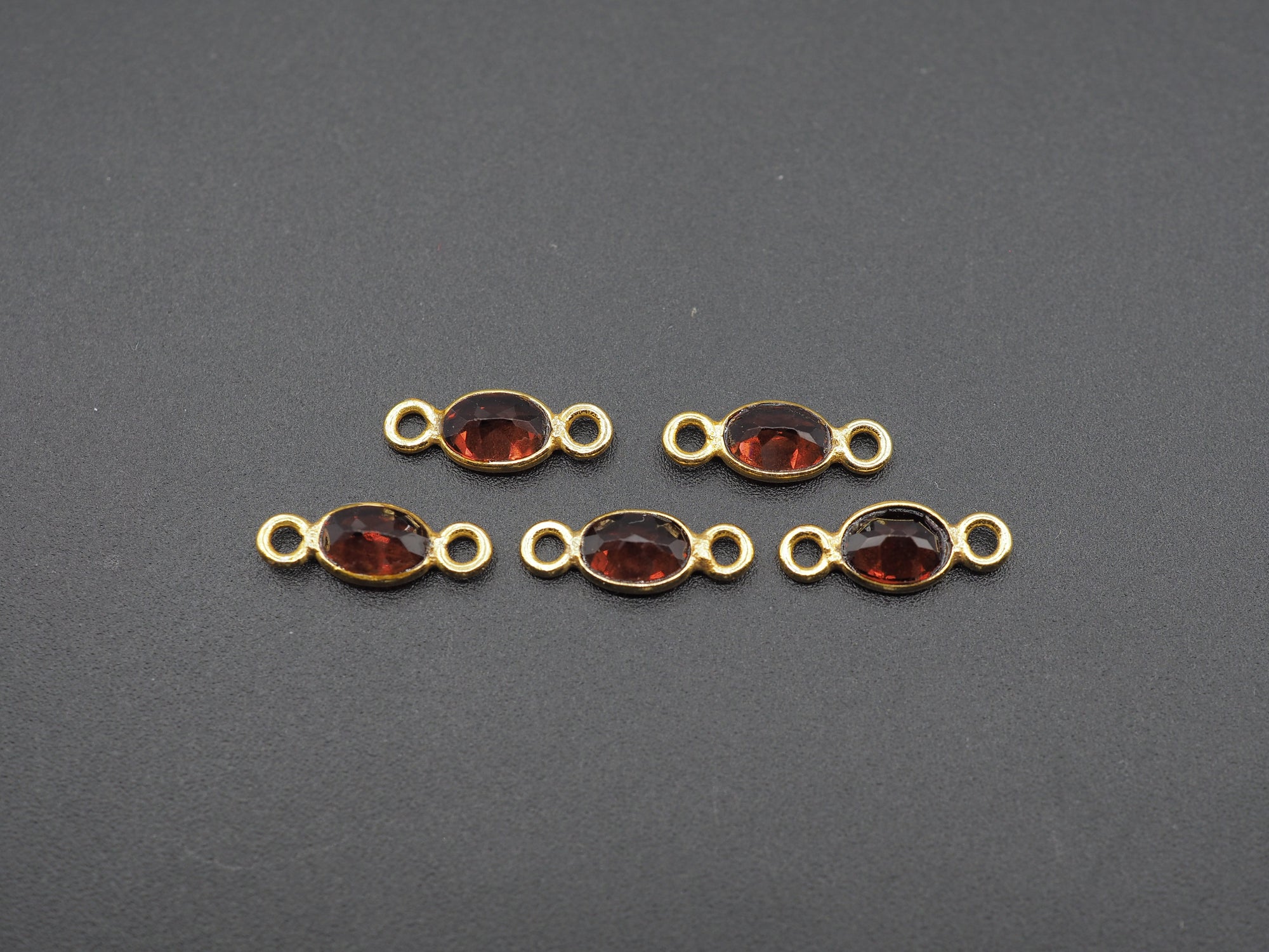 Garnet 18K Gold Filled Bezel 6x4 mm, Double Connector, Garnet Charm