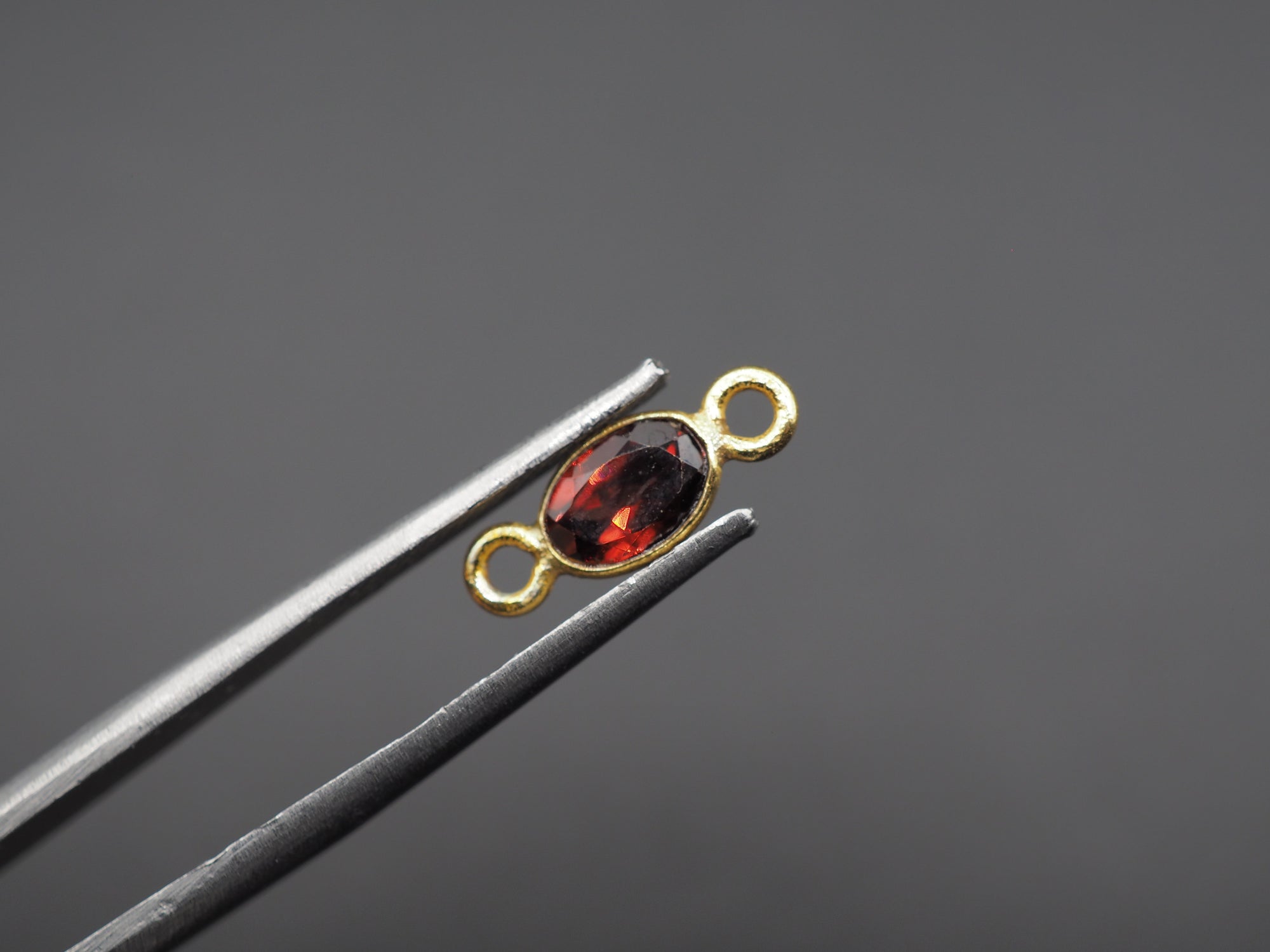 Garnet 18K Gold Filled Bezel 6x4 mm, Double Connector, Garnet Charm