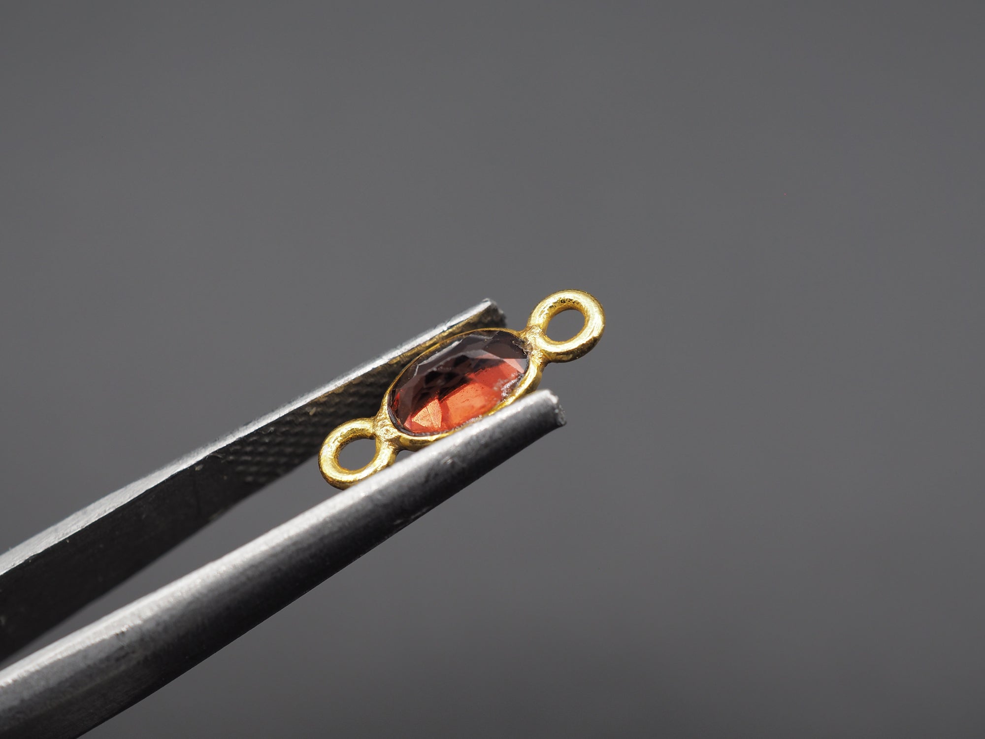 Garnet 18K Gold Filled Bezel 6x4 mm, Double Connector, Garnet Charm