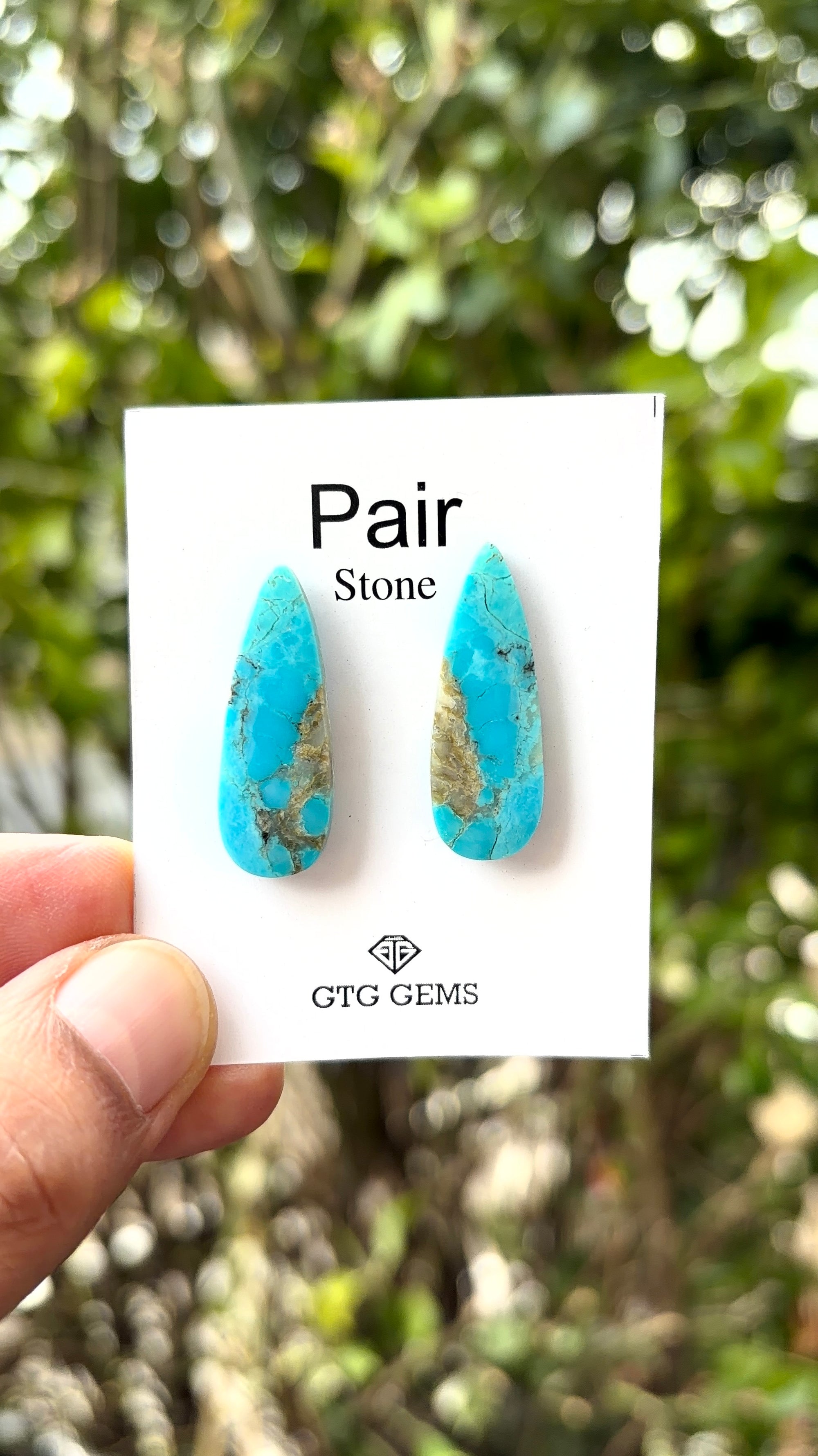 American Turquoise Cabochon Matching Pair 29x10 mm