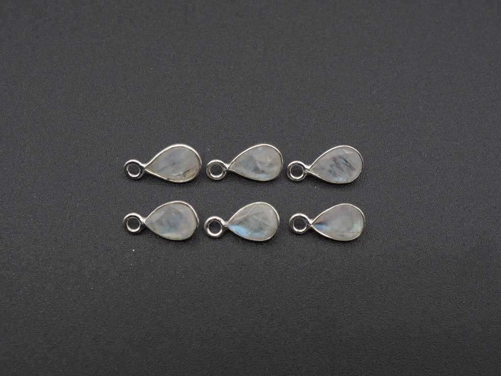 Rainbow Moonstone Silver Bezel 7x5 mm, Single Connector, Moonstone Connector, (GTG-SBM-12)