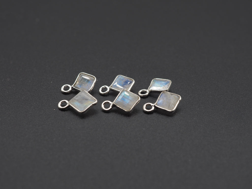Rainbow Moonstone Silver Bezel 5x5 mm, Single Connector, Moonstone Connector, (GTG-SBM-13)