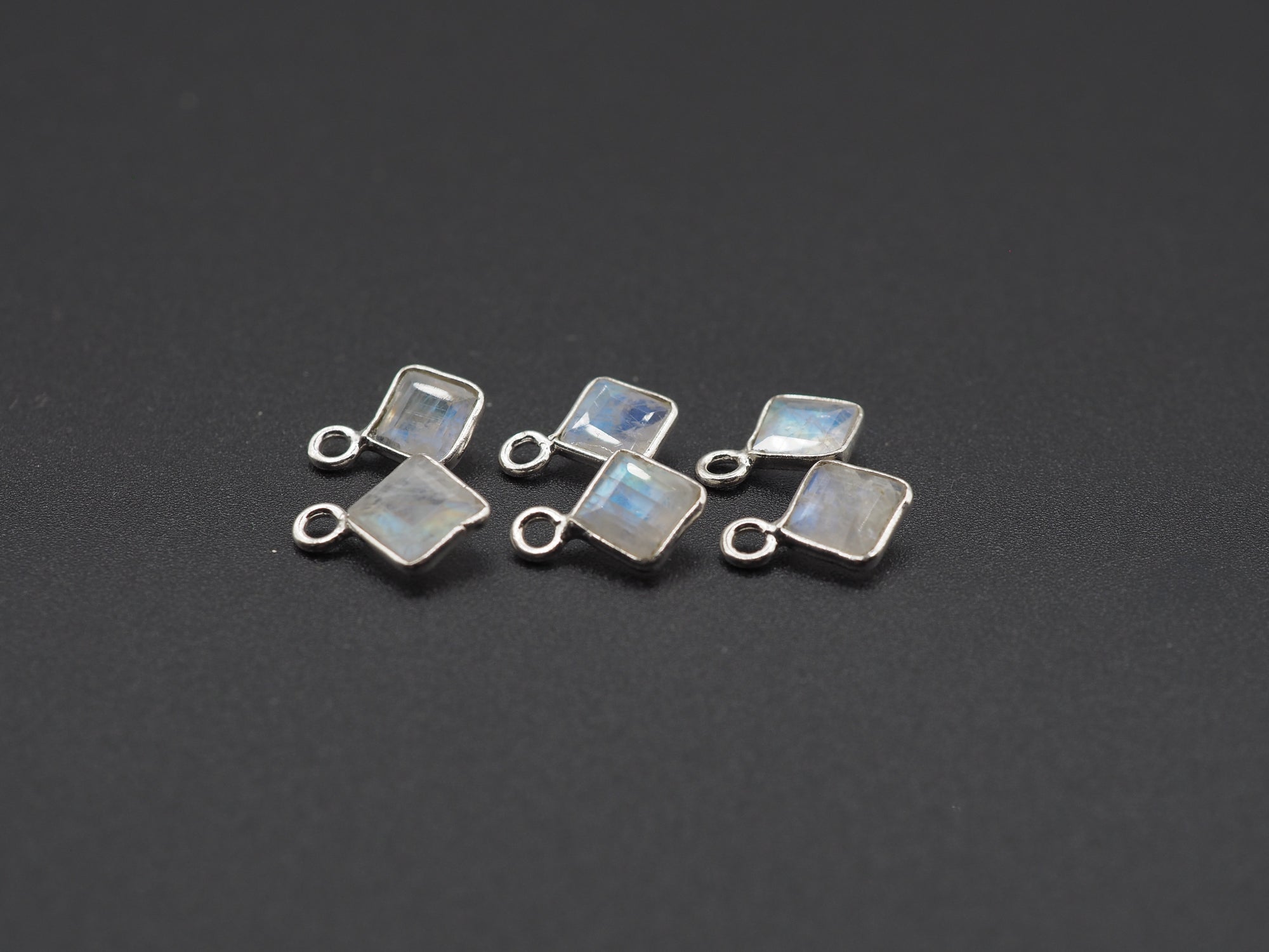 Rainbow Moonstone Silver Bezel 5x5 mm, Single Connector, Moonstone Connector, (GTG-SBM-13)
