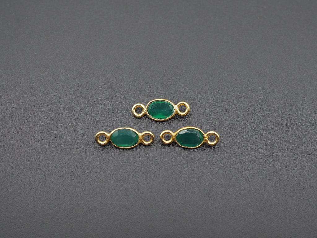 Green Onyx 18K Gold Filled Bezel 6x4 mm, Double Connector Onyx Charm (GTG-GGO-2)