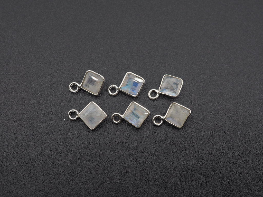Rainbow Moonstone Silver Bezel 5x5 mm, Single Connector, Moonstone Connector, (GTG-SBM-13)