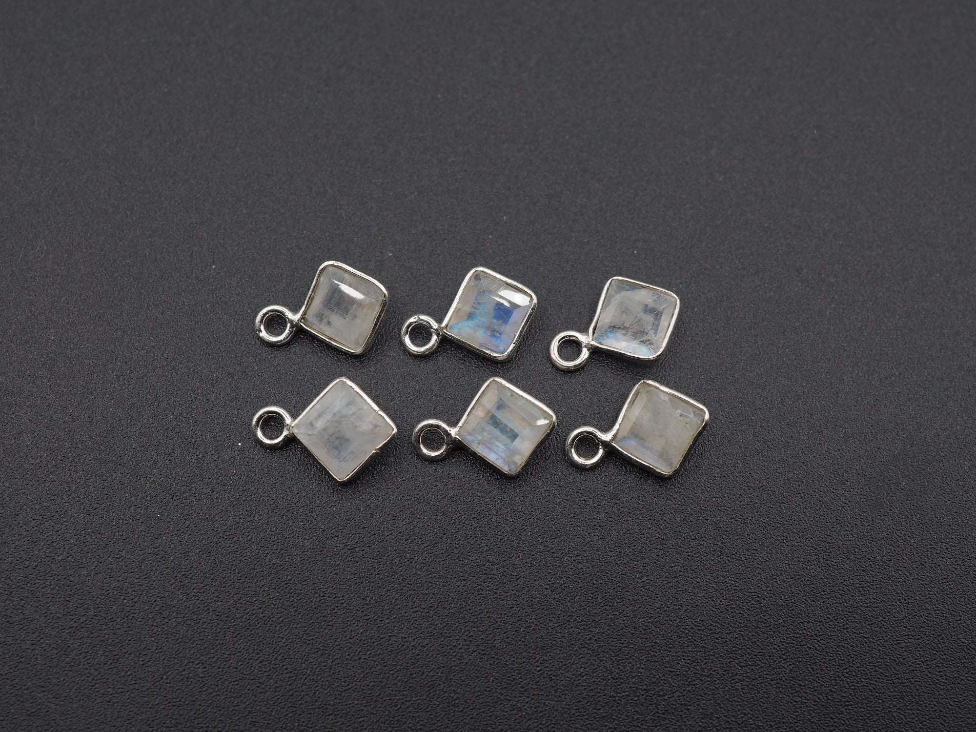 Rainbow Moonstone Silver Bezel 5x5 mm, Single Connector, Moonstone Connector, (GTG-SBM-13)