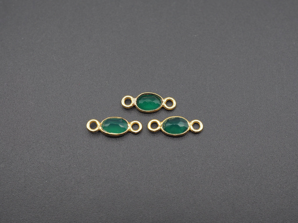 Green Onyx 18K Gold Filled Bezel 6x4 mm, Double Connector Onyx Charm (GTG-GGO-2)