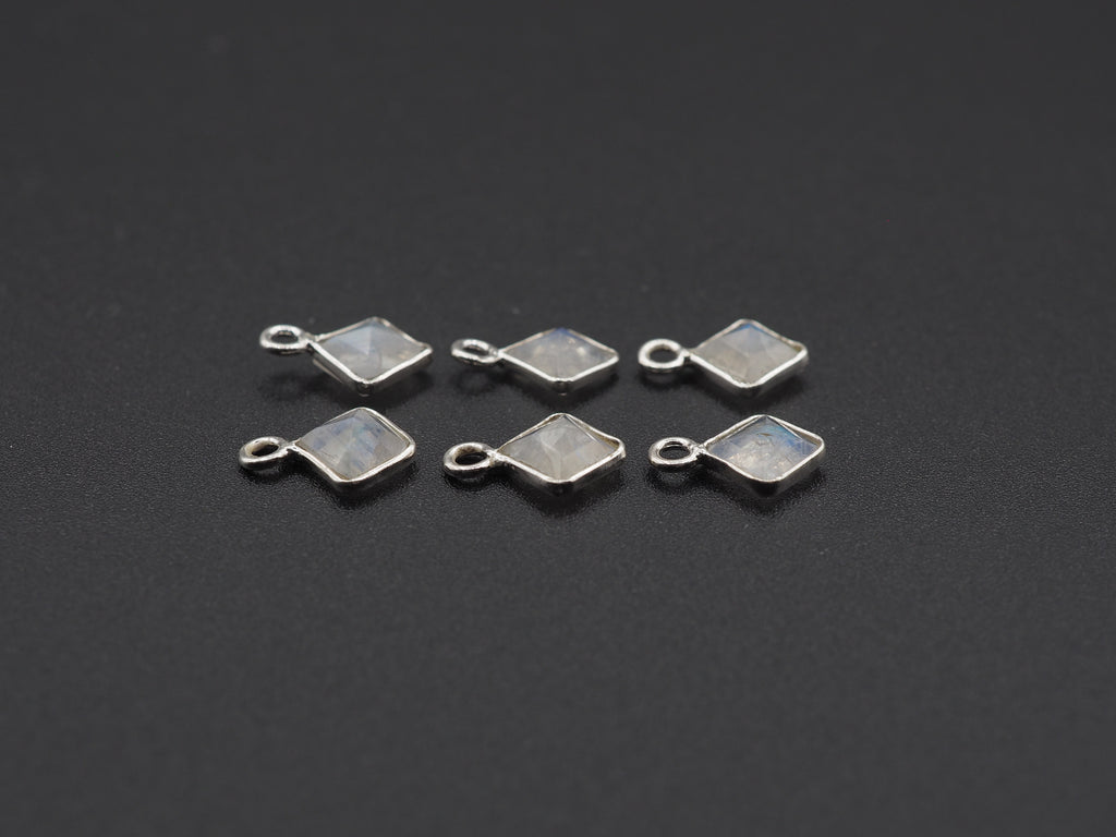 Rainbow Moonstone Silver Bezel 5x5 mm, Single Connector, Moonstone Connector, (GTG-SBM-13)