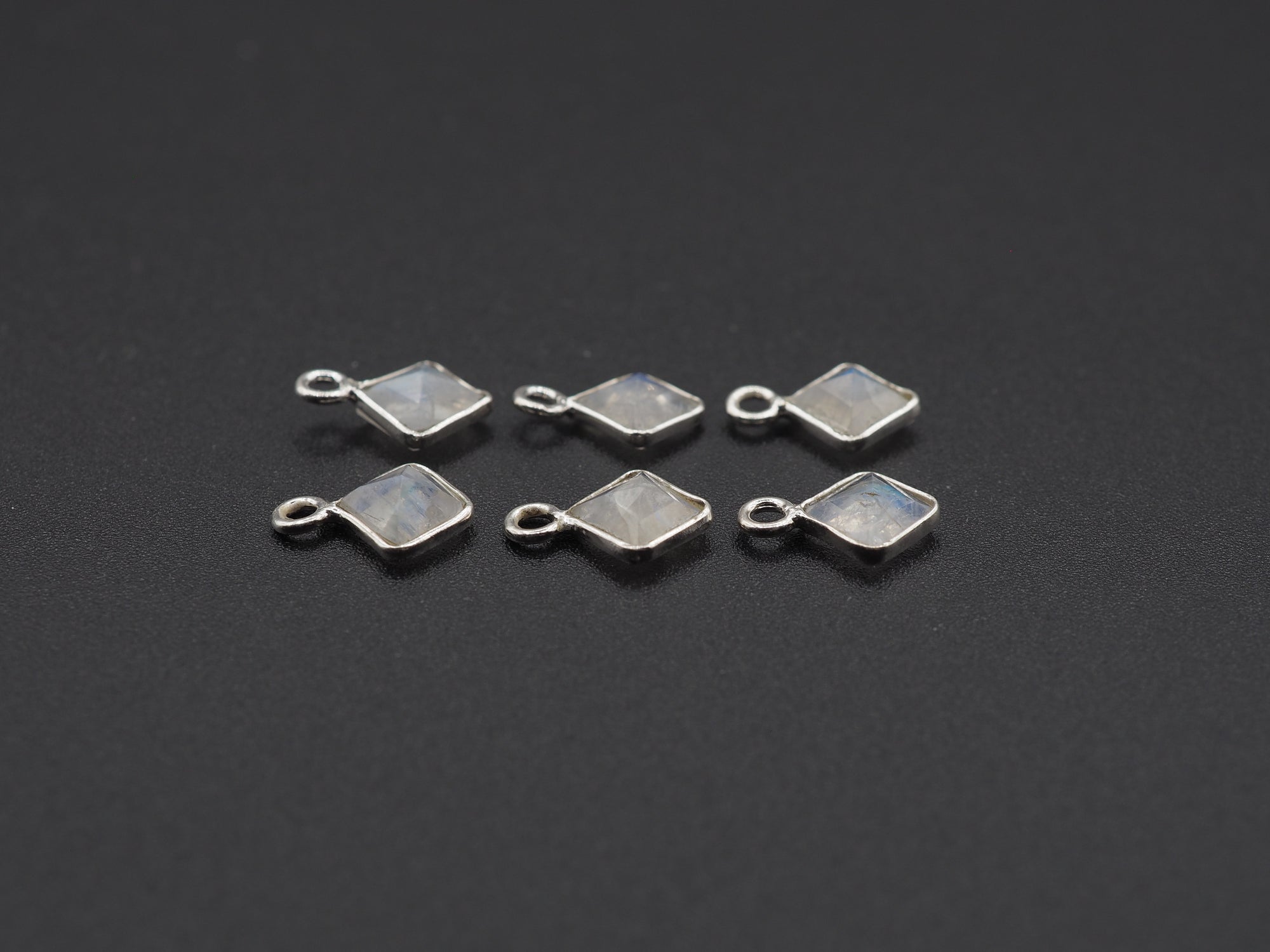Rainbow Moonstone Silver Bezel 5x5 mm, Single Connector, Moonstone Connector, (GTG-SBM-13)