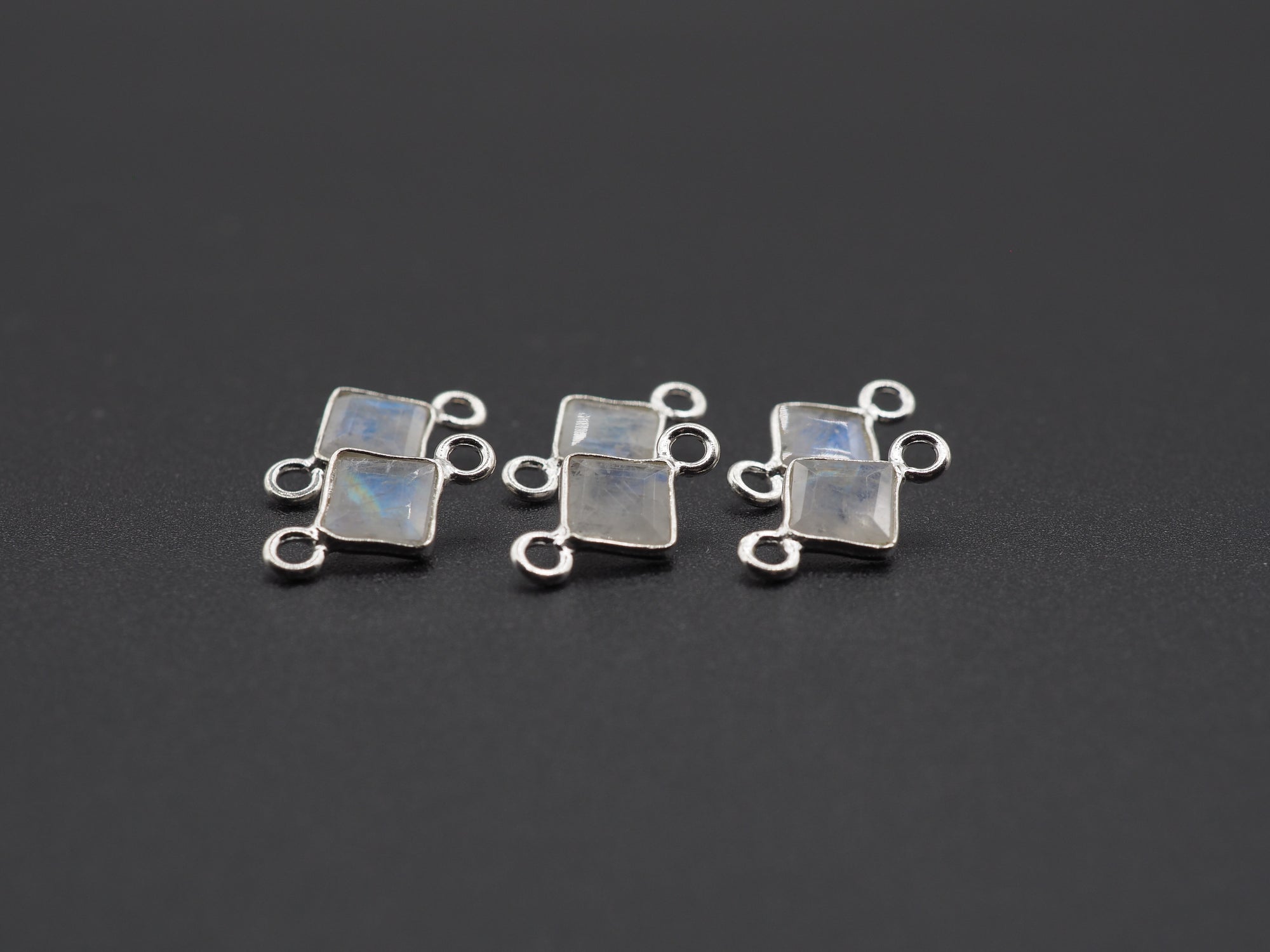 Rainbow Moonstone Silver Bezel 5x5 mm, Double Connector, Moonstone Connector, (GTG-SBM-14)