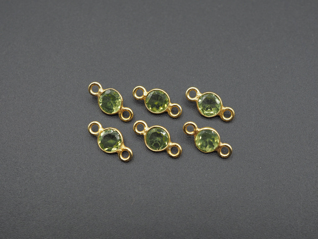 Peridot 18K Gold Filled Bezel 5mm, Double Connector, Peridot Charm
