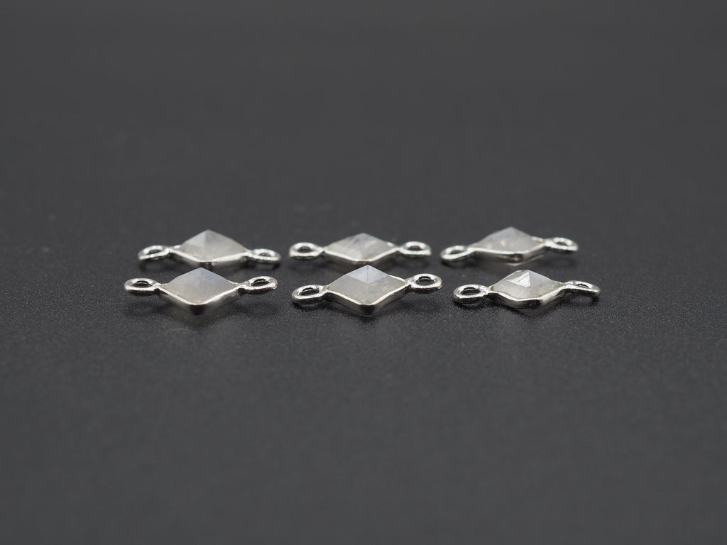 Rainbow Moonstone Silver Bezel 5x5 mm, Double Connector, Moonstone Connector, (GTG-SBM-14)