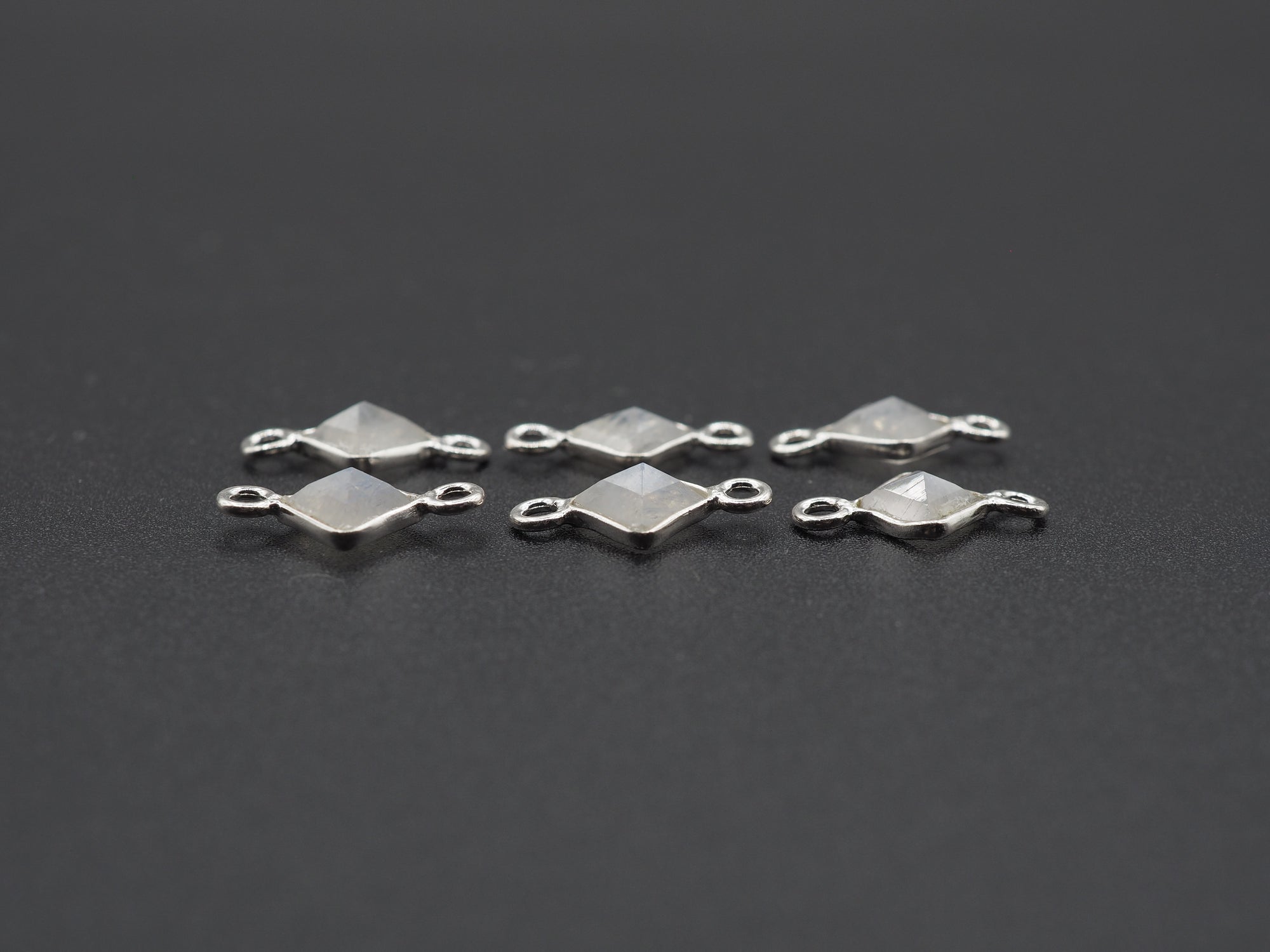 Rainbow Moonstone Silver Bezel 5x5 mm, Double Connector, Moonstone Connector, (GTG-SBM-14)