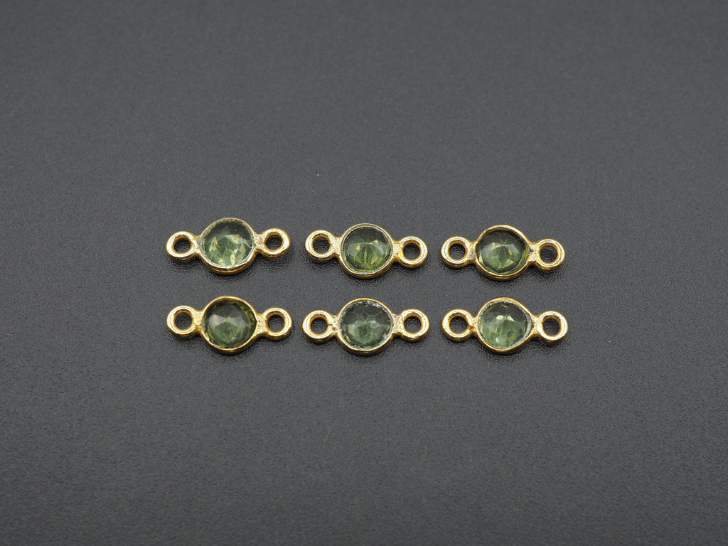 Peridot 18K Gold Filled Bezel 5mm, Double Connector, Peridot Charm
