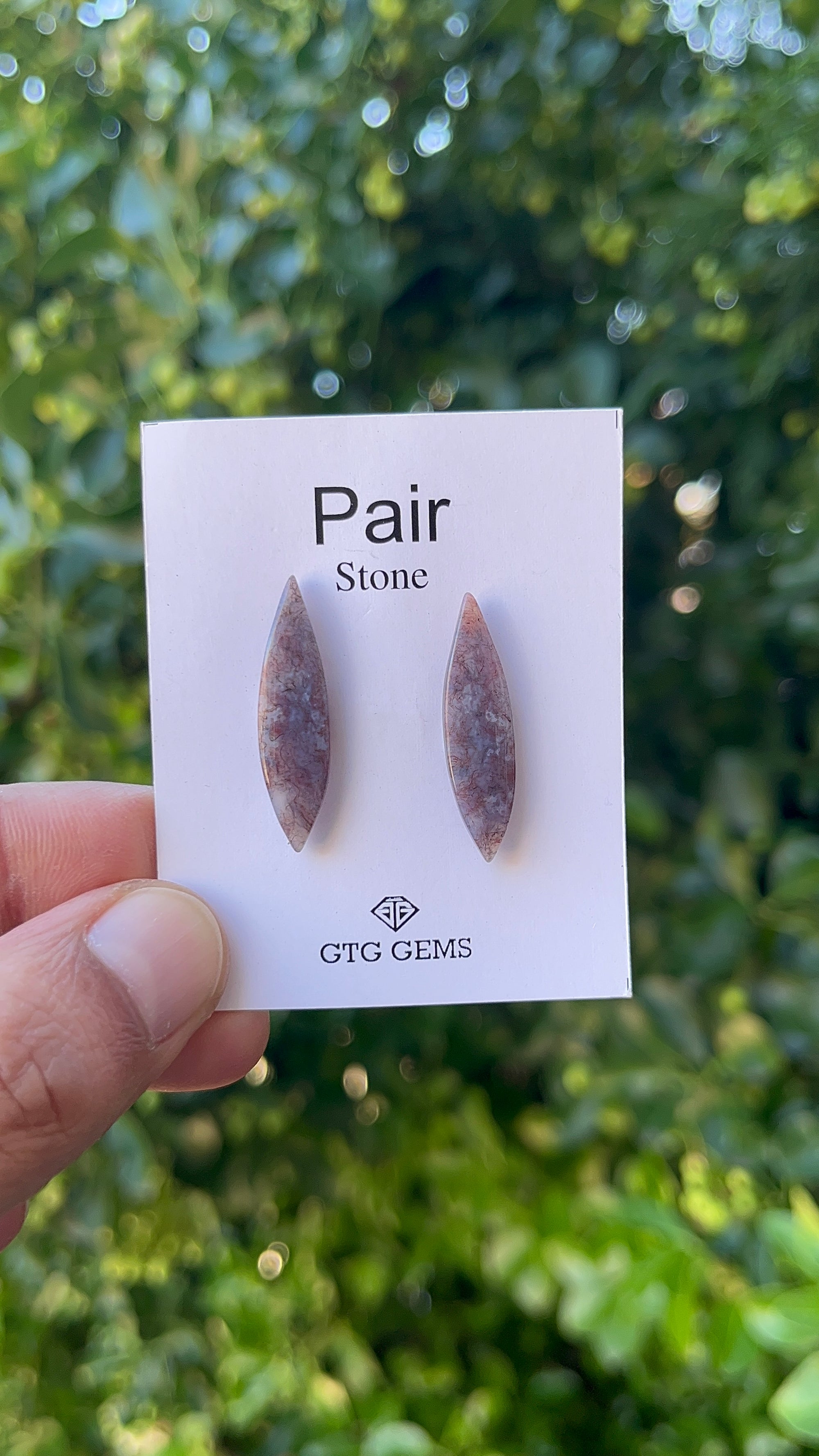 Moss Agate 29x8 mm Matching Pair Cabochon Approximately 10 Carat (GTG-MMA-5)