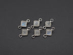 Rainbow Moonstone Silver Bezel 5x5 mm, Double Connector, Moonstone Connector, (GTG-SBM-14)