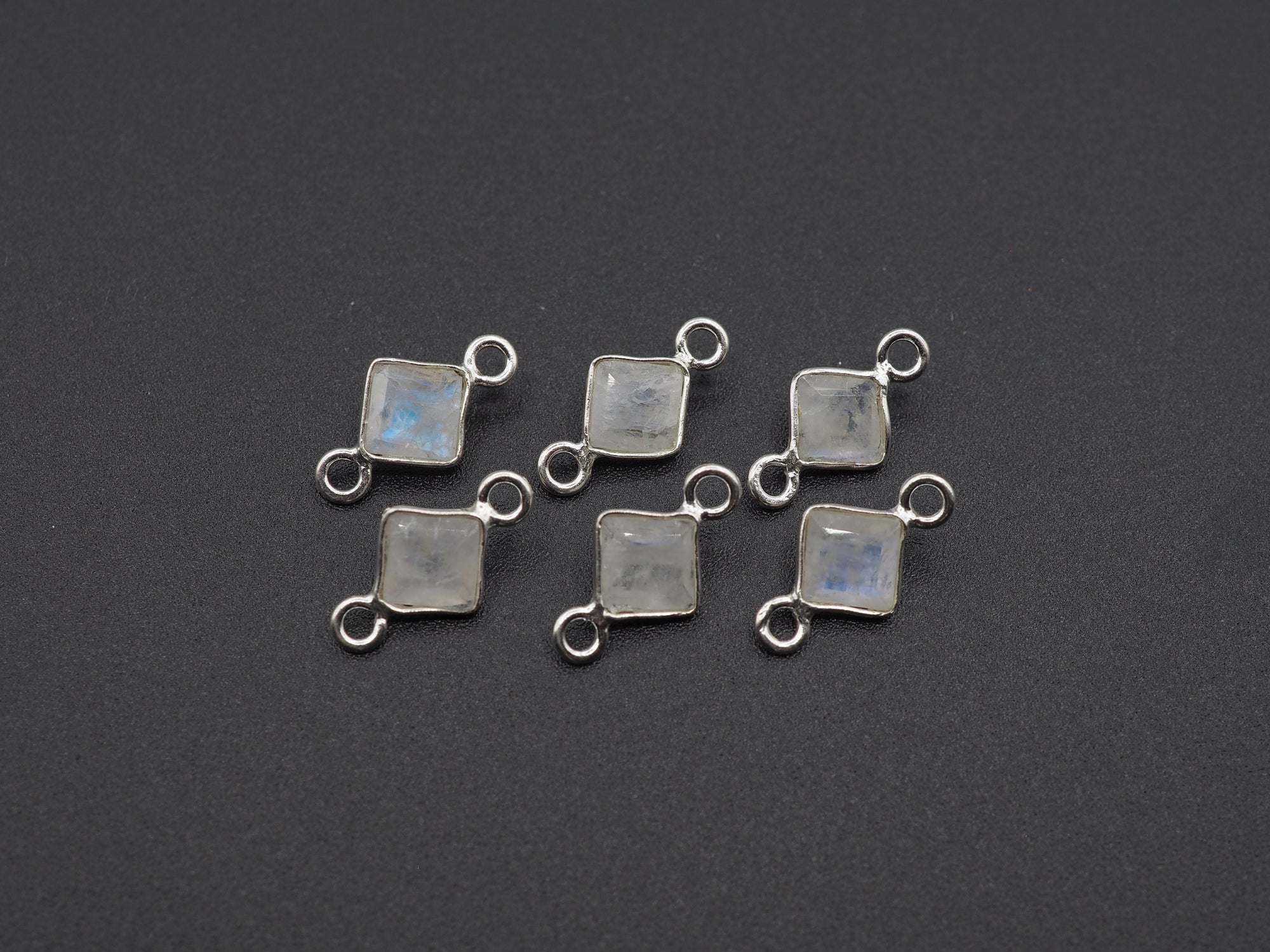 Rainbow Moonstone Silver Bezel 5x5 mm, Double Connector, Moonstone Connector, (GTG-SBM-14)