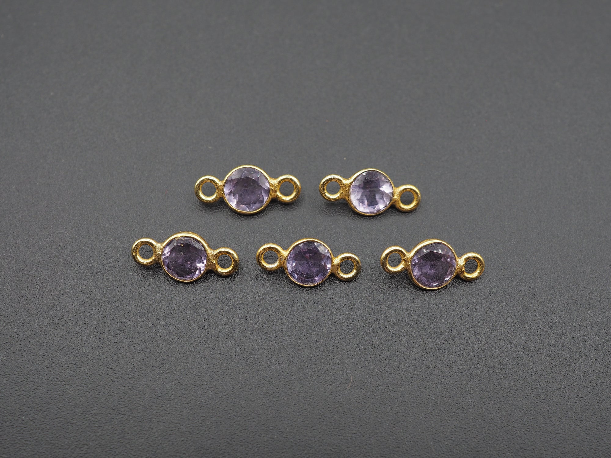 Amethyst 18K Gold Filled Bezel 5 mm, Double Connector, Amethyst Charm