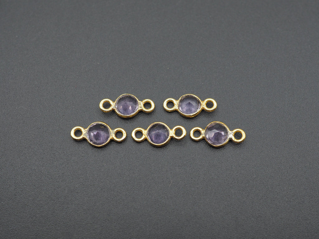 Amethyst 18K Gold Filled Bezel 5 mm, Double Connector, Amethyst Charm