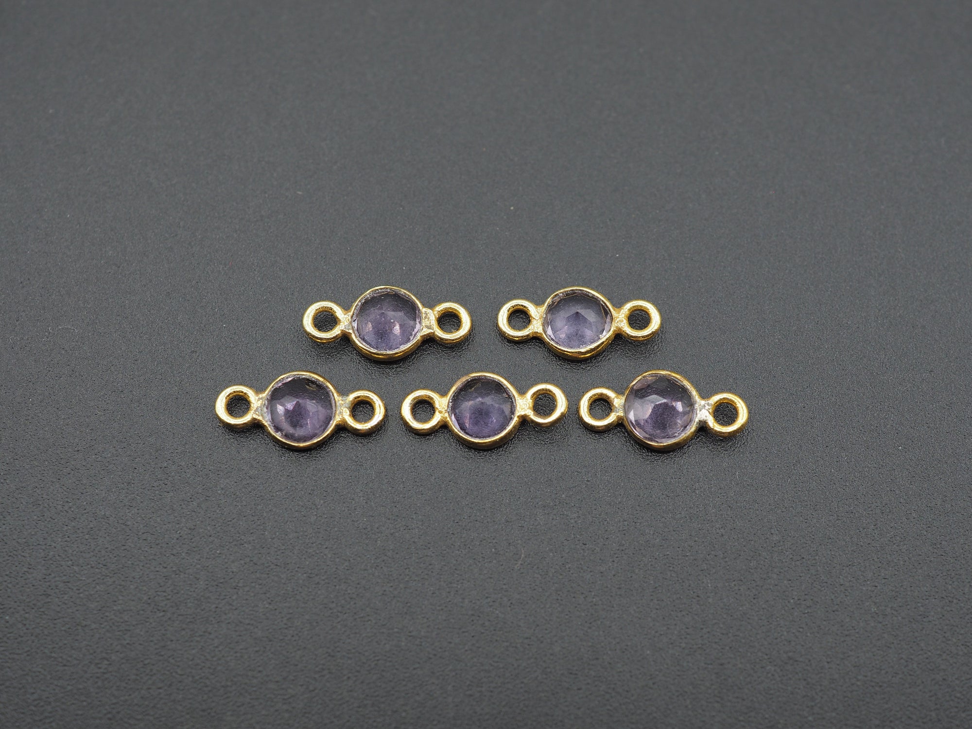 Amethyst 18K Gold Filled Bezel 5 mm, Double Connector, Amethyst Charm