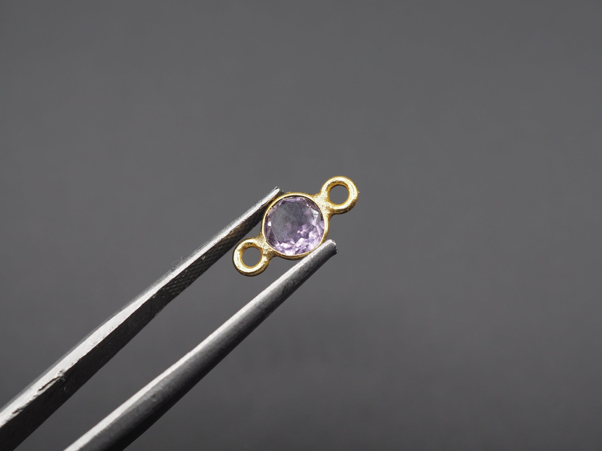 Amethyst 18K Gold Filled Bezel 5 mm, Double Connector, Amethyst Charm