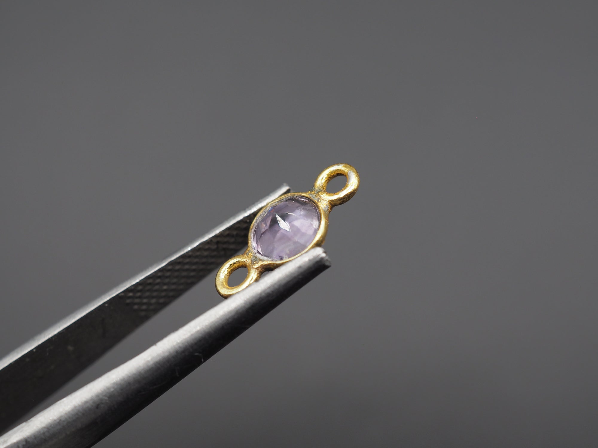 Amethyst 18K Gold Filled Bezel 5 mm, Double Connector, Amethyst Charm