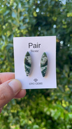 Moss Agate 30x9 mm Matching Pair Cabochon Approximately 19.5 Carat (GTG-MMA-6)