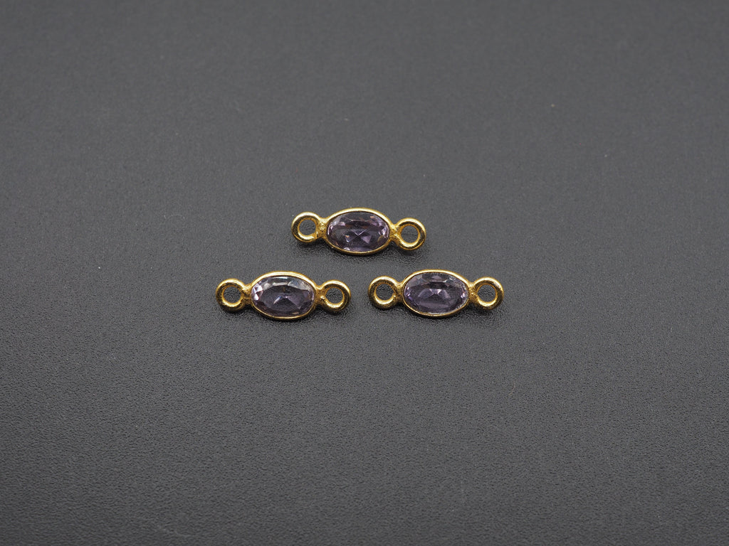 Amethyst 18K Gold Filled Bezel 6x4 mm, Double Connector, Amethyst Charm