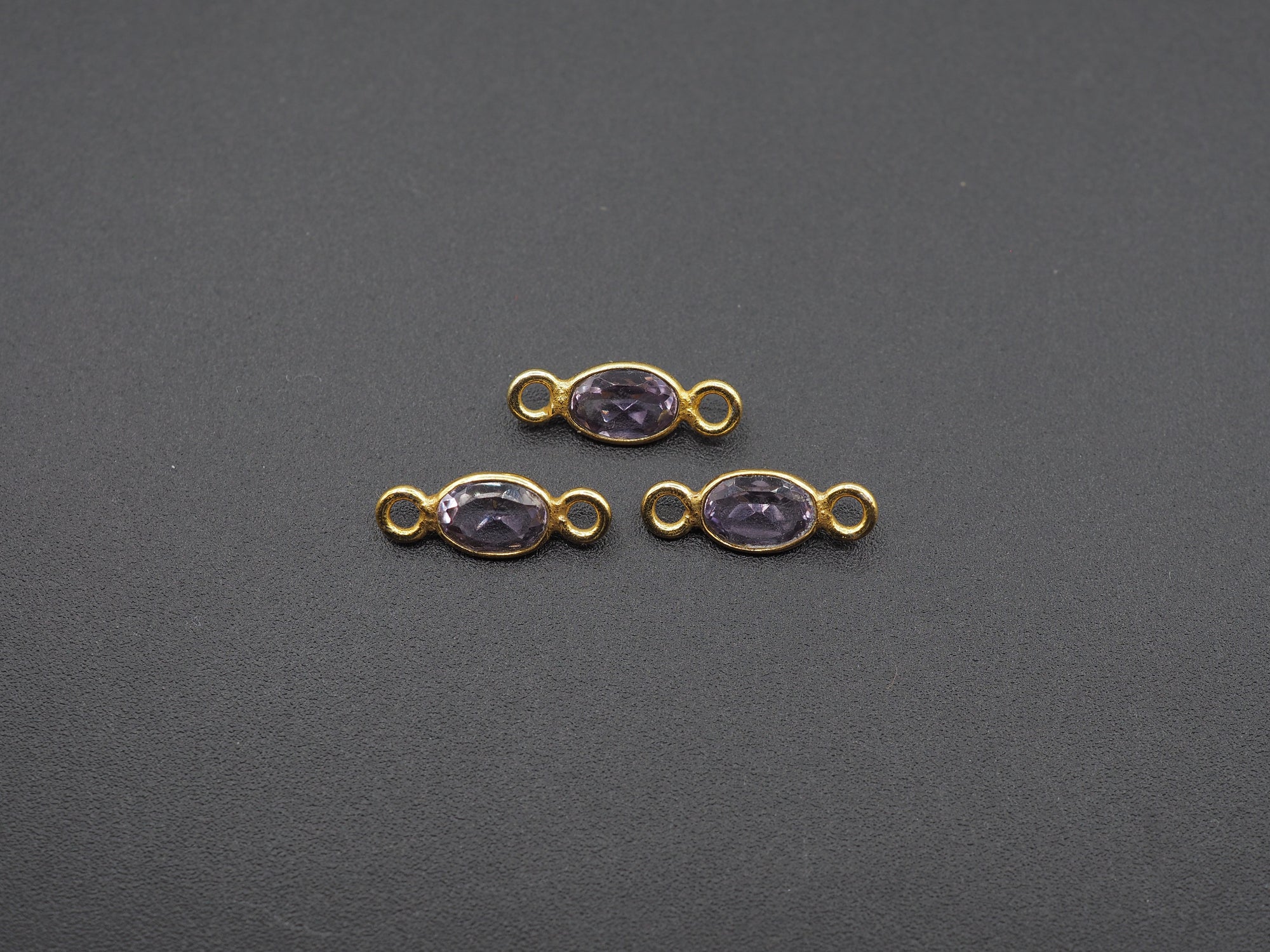 Amethyst 18K Gold Filled Bezel 6x4 mm, Double Connector, Amethyst Charm