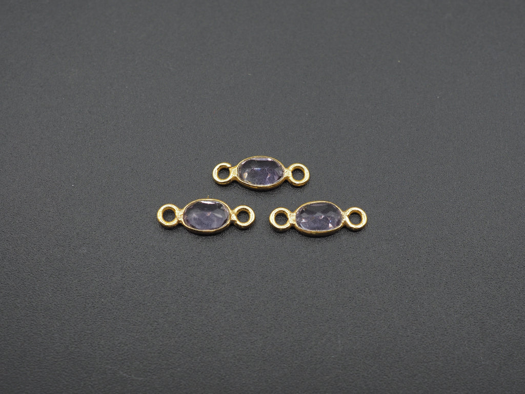 Amethyst 18K Gold Filled Bezel 6x4 mm, Double Connector, Amethyst Charm