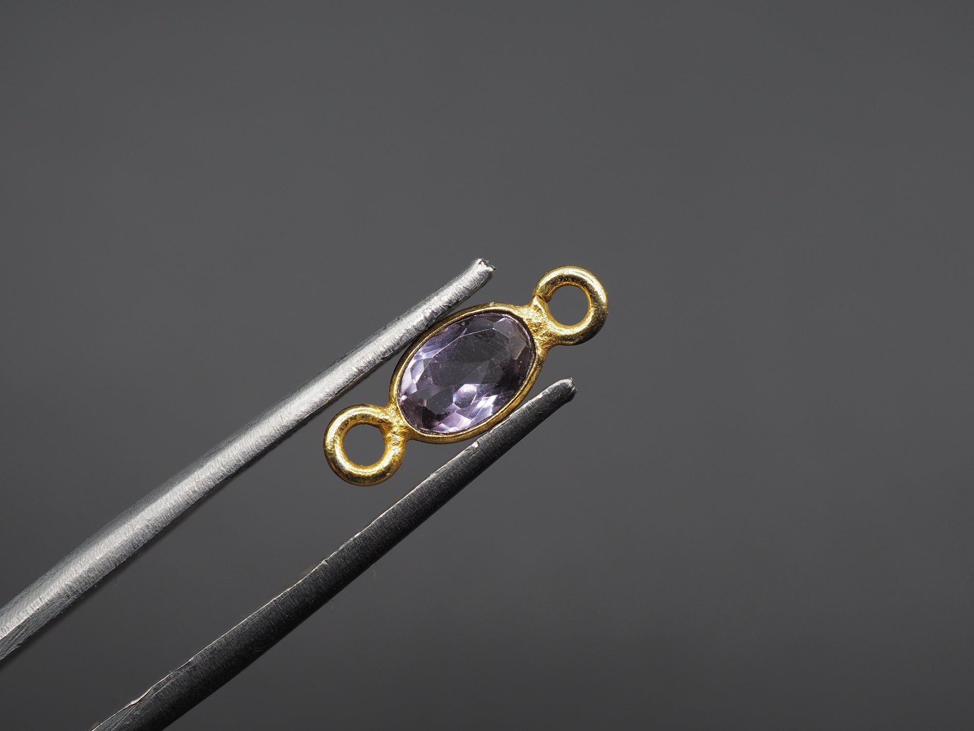Amethyst 18K Gold Filled Bezel 6x4 mm, Double Connector, Amethyst Charm