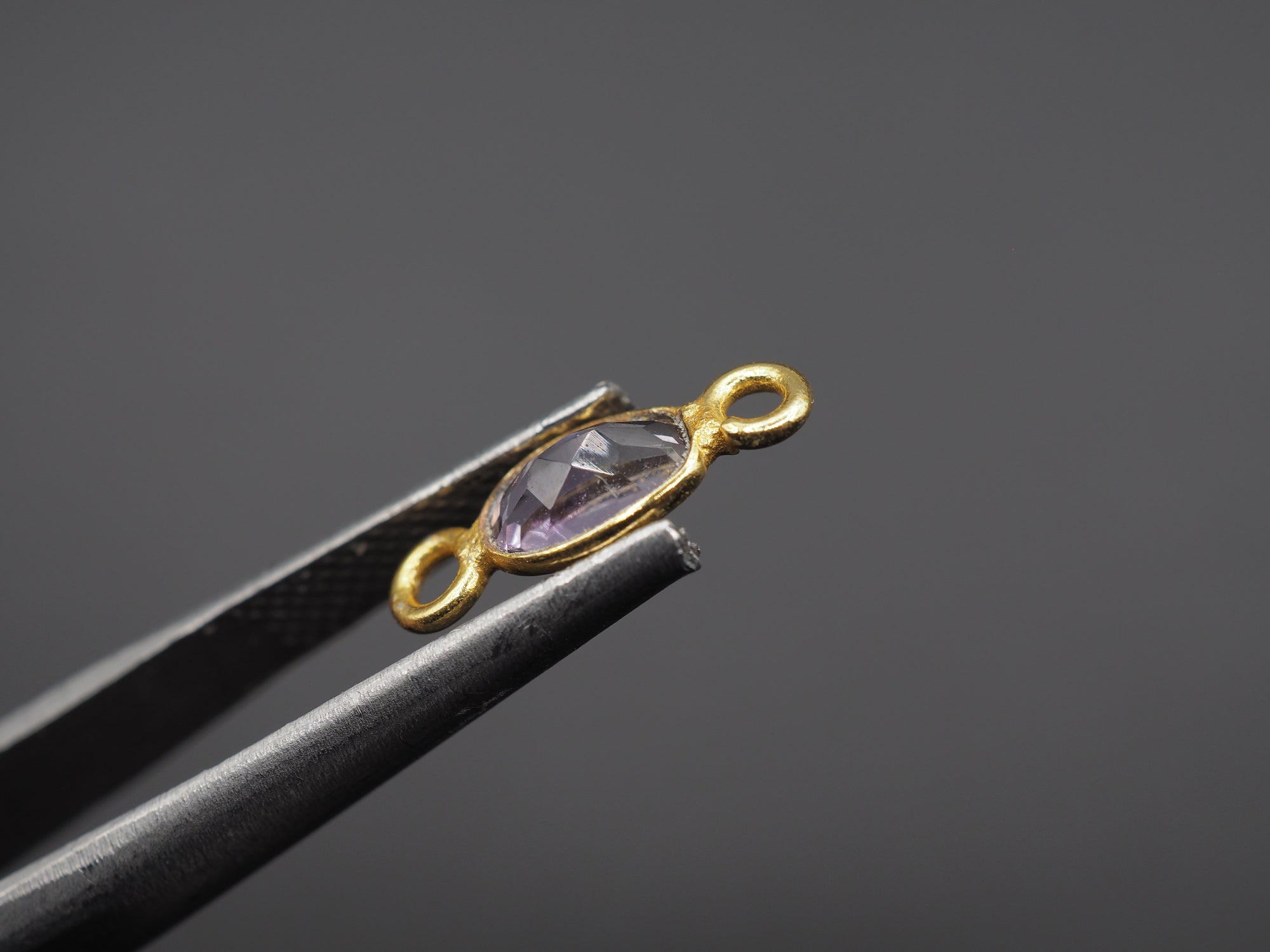 Amethyst 18K Gold Filled Bezel 6x4 mm, Double Connector, Amethyst Charm
