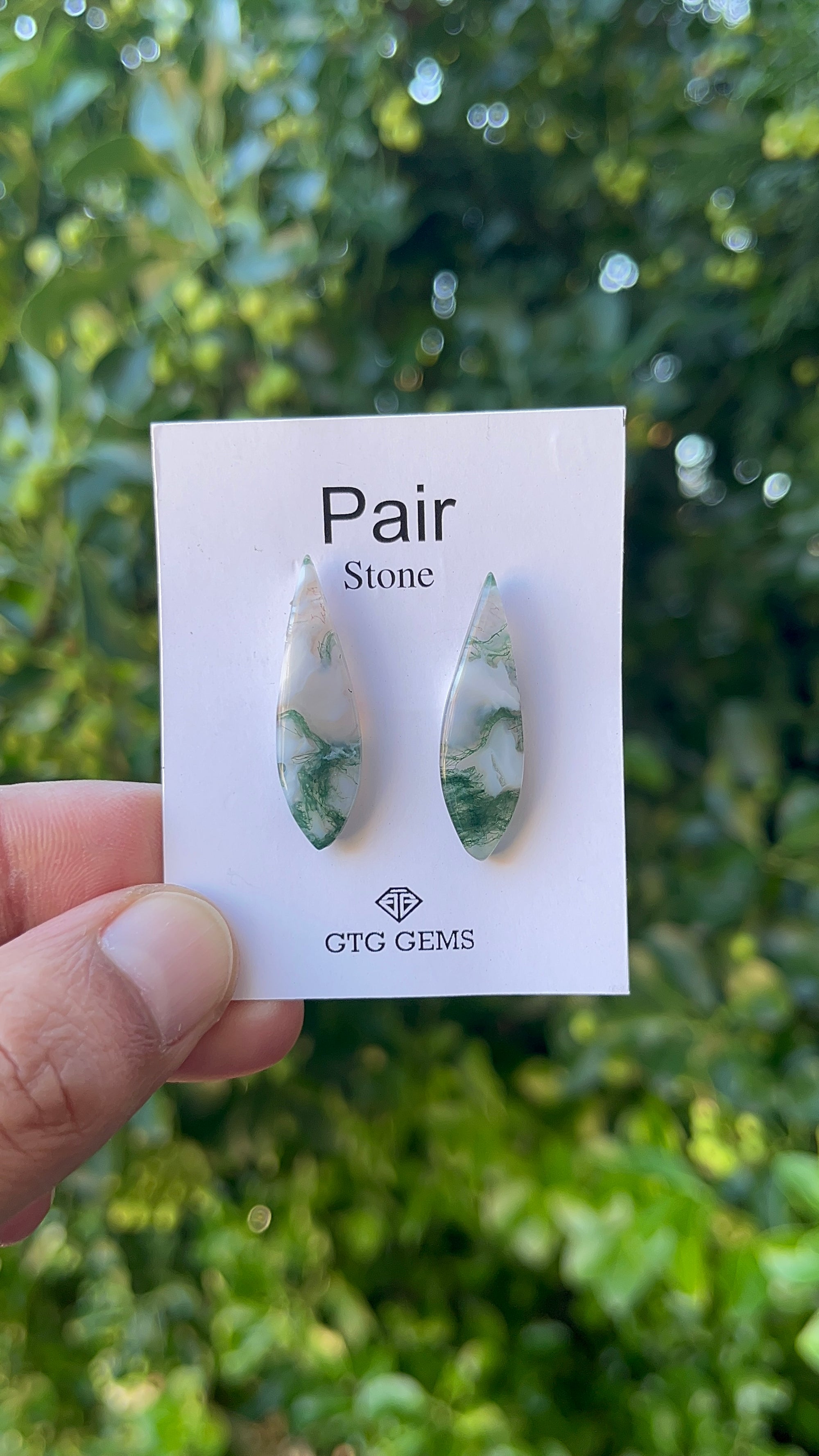 Moss Agate 32x9 mm Matching Pair Cabochon Approximately 18.50 Carat (GTG-MMA-7)