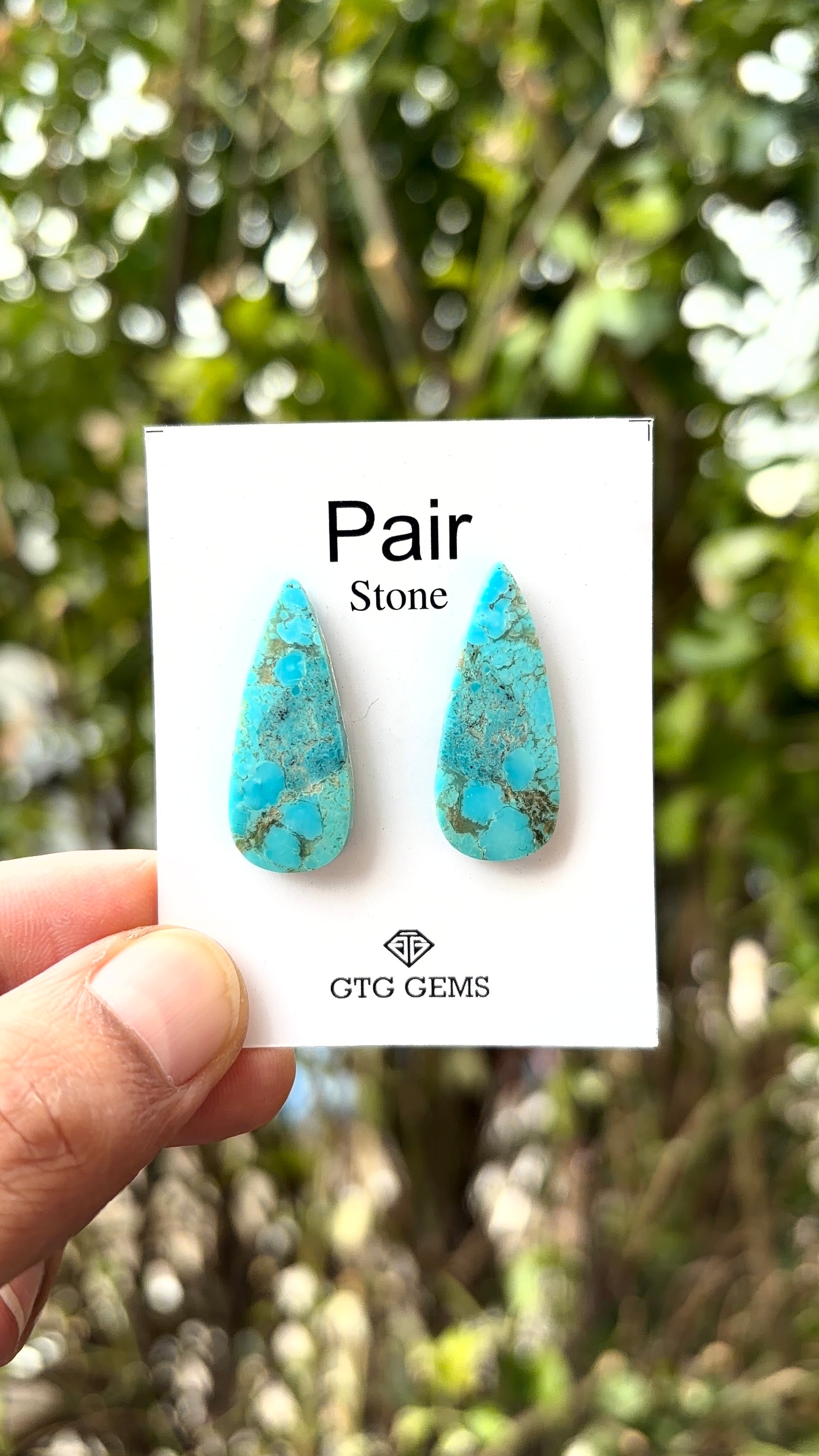 American Turquoise Cabochon Matching Pair 28x11 mm