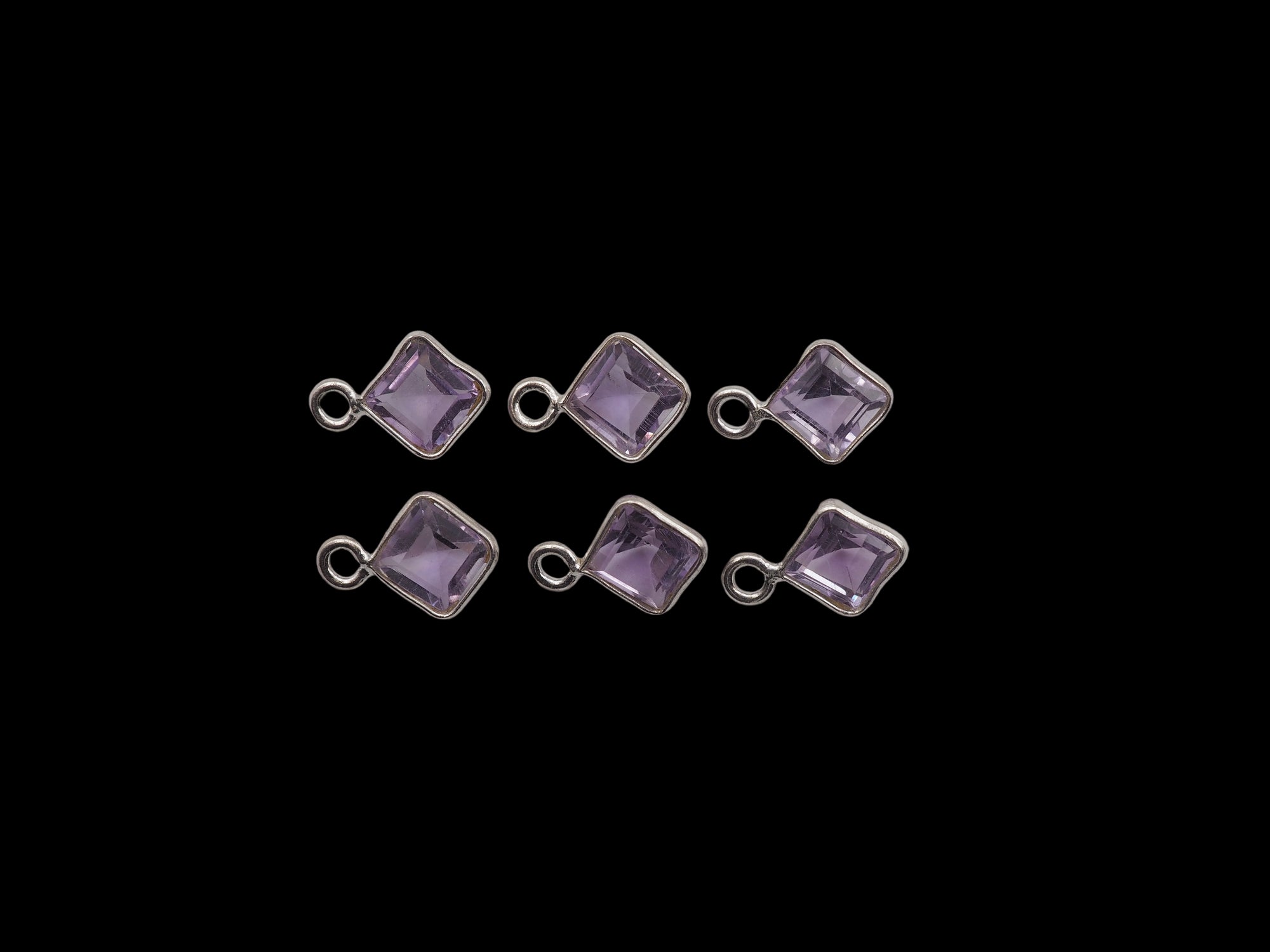 Amethyst Bezel  5x5 mm, Single Connector, Amethyst Bezel, Amethyst  Charm, 925 Sterling Silver(GTG-SBA-10)