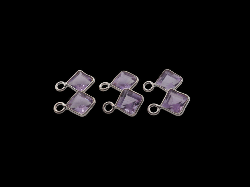 Amethyst Bezel  5x5 mm, Single Connector, Amethyst Bezel, Amethyst  Charm, 925 Sterling Silver(GTG-SBA-10)