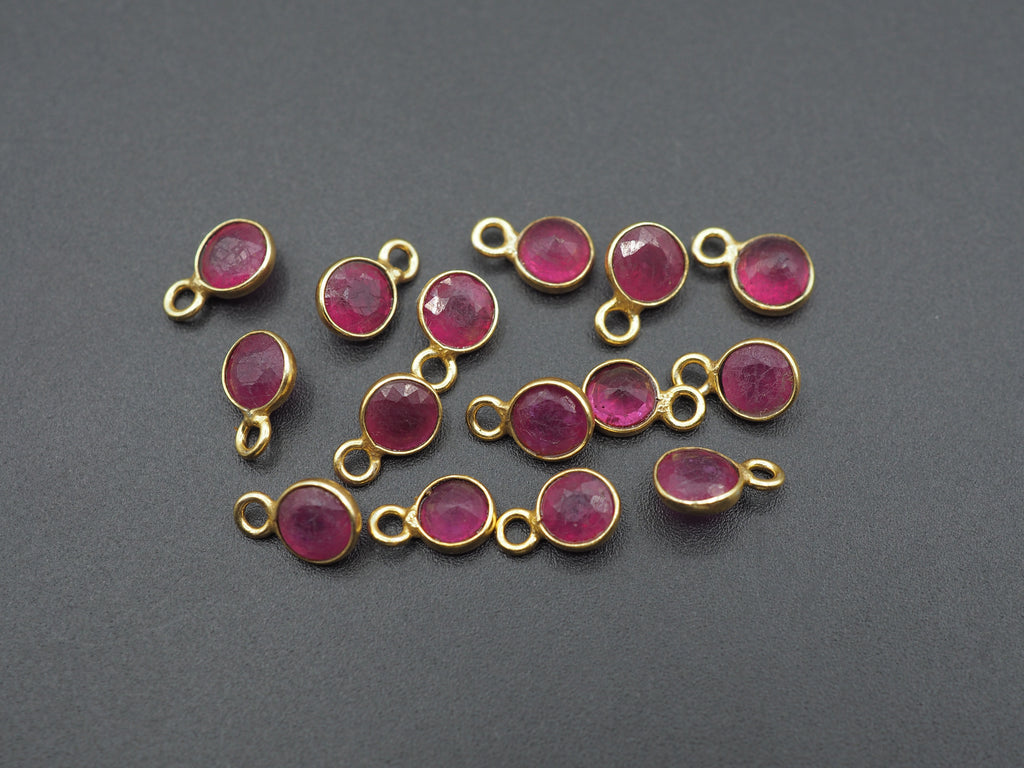 Ruby 18K Gold Filled Bezel 5 mm, Single Connector, Ruby Charm, 1 Piece