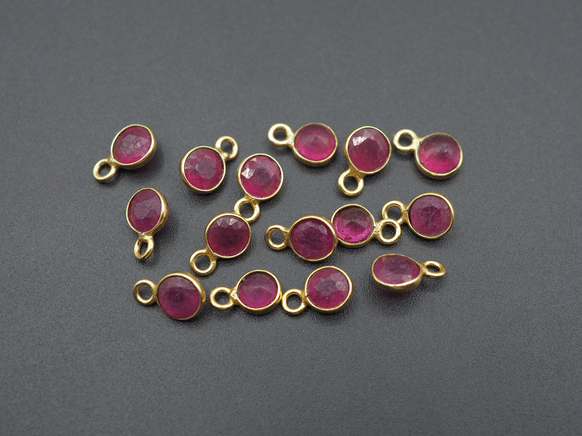 Ruby 18K Gold Filled Bezel 5 mm, Single Connector, Ruby Charm, 1 Piece