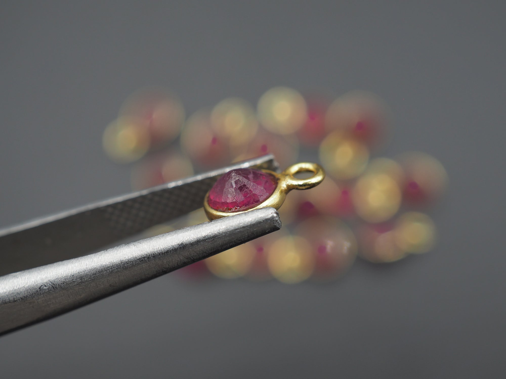 Ruby 18K Gold Filled Bezel 5 mm, Single Connector, Ruby Charm, 1 Piece